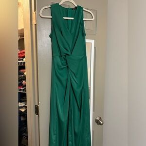 Beautiful Green satin dress, floor length gown with slit💚